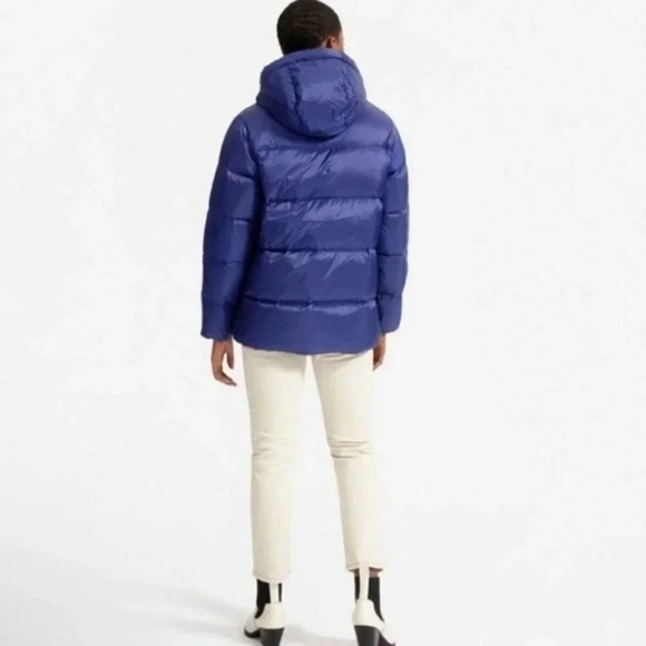Everlane Re:down Puffy Puff Water Resistant Hooded Jacket in Blue Large New - Picture 3 of 12